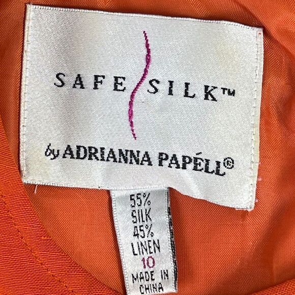 Safe Silk By Adrianna Papell Linen/Silk Blend Orange Shift Dress Sz 10 - Picture 6 of 7